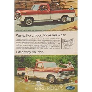 1969 Ford Pickup Truck Vintage Print Ad Works Like Truck Rides Like Car